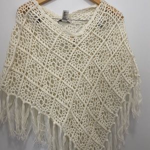 Cream colored, Boho, crochet poncho.  NWT.